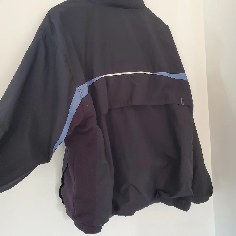 STARTER Men L Black Blue Windbreaker Jacket Full Zip Pockets Hood 90s Y2K
